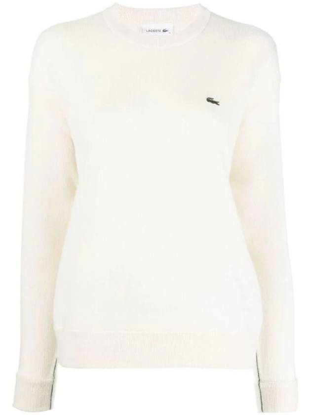 Logo Patch Crew Neck Knit Top White - LACOSTE - BALAAN 1