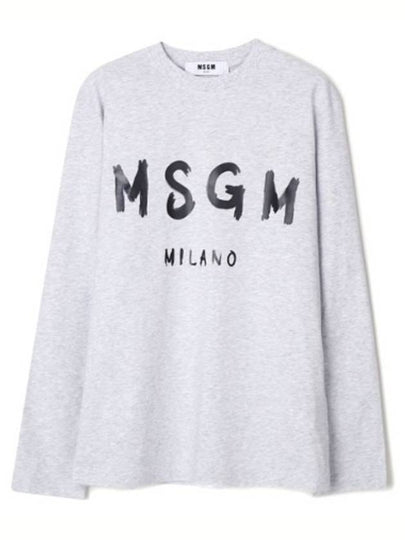 Brushed Logo Cotton Long Sleeve T-Shirt Light Grey - MSGM - BALAAN 2