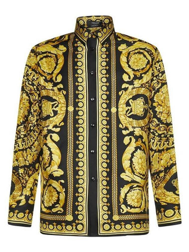 Barocco Pattern Silk Long Sleeve Shirt Black Yellow - VERSACE - BALAAN 1