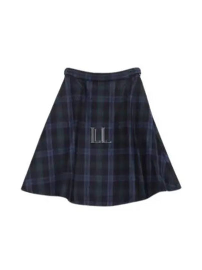 Tartan Flannel Side Tab A Line Skirt Blue - THOM BROWNE - BALAAN 2