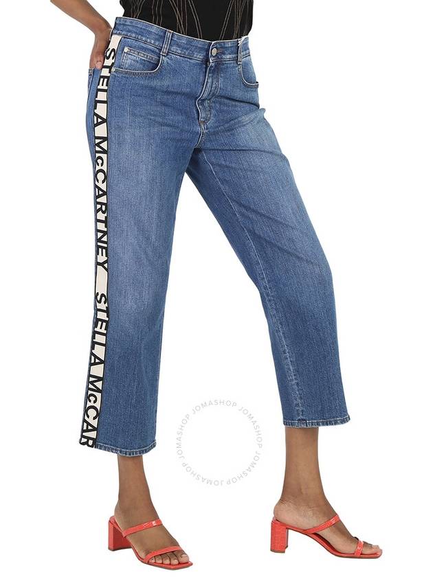 Stella Mccartney Ladies Sky Blue Logo Tape Boyfriend Jeans, Waist Size 24" - STELLA MCCARTNEY - BALAAN 2