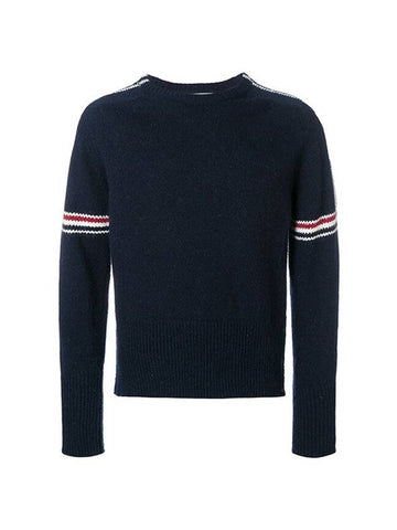 Intarsia Mohair Arm Banding Tweed Knit Top Navy - THOM BROWNE - BALAAN 1