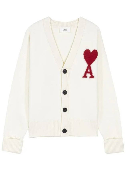 Big Heart Logo Wool Cardigan White - AMI - BALAAN.