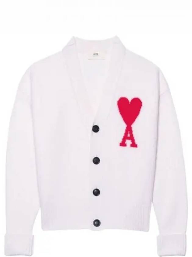 Big Heart Logo Wool Cardigan White - AMI - BALAAN 2