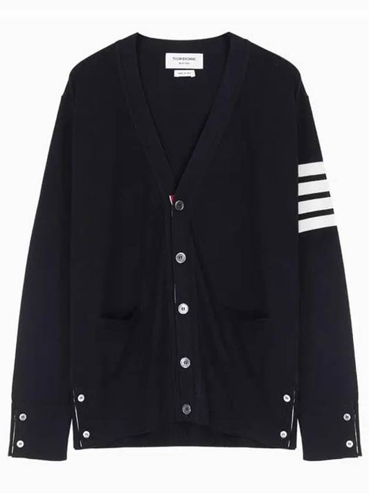 Men's Sustainable Classic Diagonal Wool Cardigan Navy - THOM BROWNE - BALAAN 2