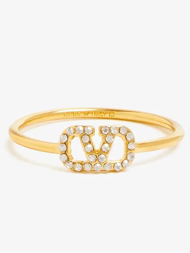 V Logo Signature Metal Crystal Ring Gold - VALENTINO - BALAAN 2