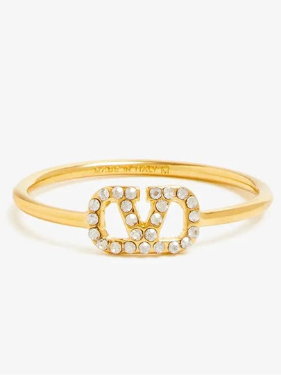 V Logo Signature Metal Crystal Ring Gold - VALENTINO - BALAAN 2