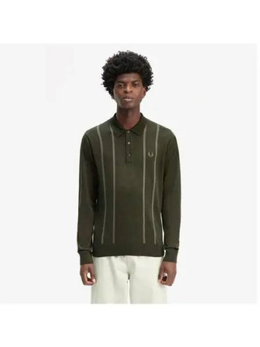 Fred Perry Sharp Vertical Stripe Knit Shirt Hunting Green AFPM2436537 408 - FRED PERRY - BALAAN 1