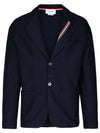 Cotton Blend Blazer Jacket Navy - THOM BROWNE - BALAAN 1