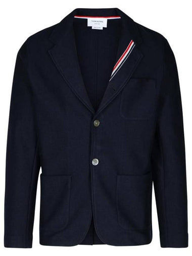 Cotton Blend Blazer Jacket Navy - THOM BROWNE - BALAAN 1