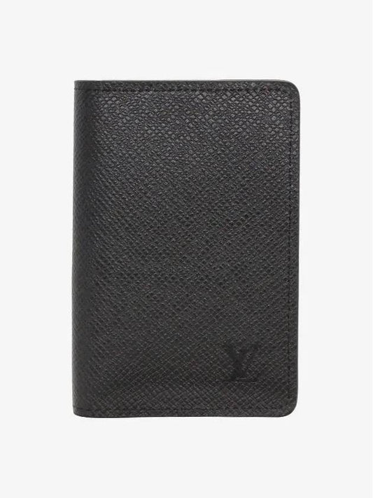 Pocket Organizer Taiga Leather Card Wallet Black - LOUIS VUITTON - BALAAN 2