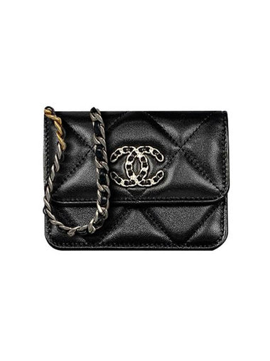 Silver Hardware 19 Chain Lambskin Card Wallet Black - CHANEL - BALAAN 1