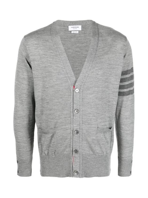 4-Bar Stripe Sustainable Merino Wool Cardigan Grey - THOM BROWNE - BALAAN 3