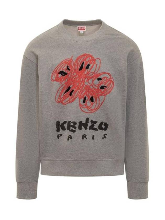 Drawn Varsity Embroidered Cotton Sweatshirt Grey - KENZO - BALAAN 1