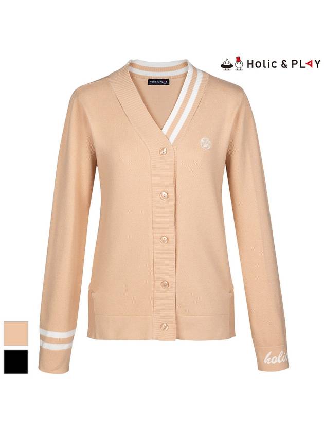 Women s V neck color combination cardigan HC3WCD001 - HOLIC&PLAY - BALAAN 1