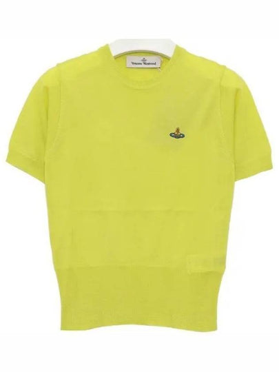 Women's ORB Logo Wool Silk Blend Crop Knit Top Yellow - VIVIENNE WESTWOOD - BALAAN 2