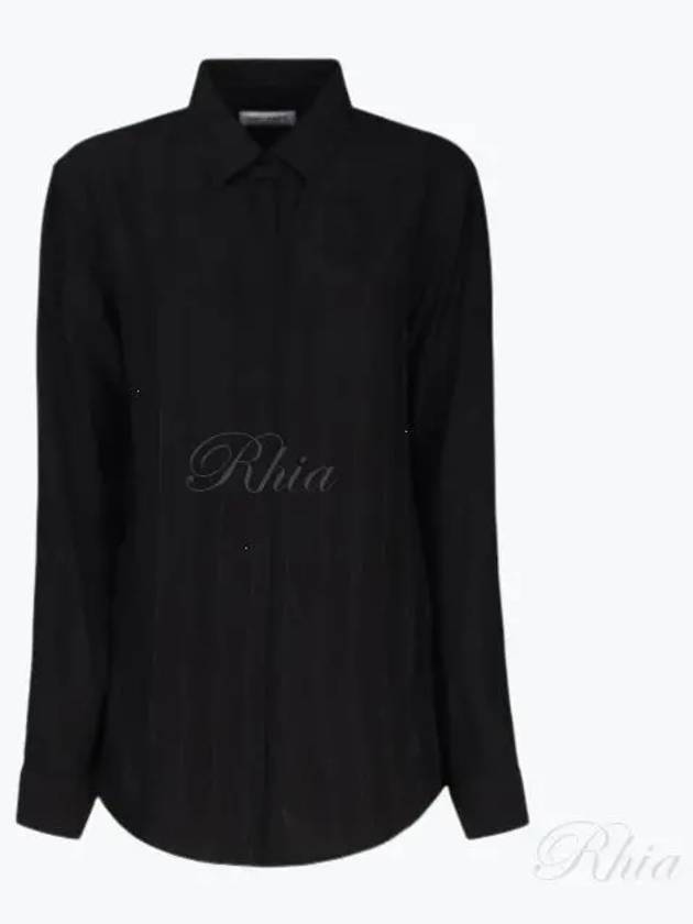 Striped Button Silk Shirt Black - SAINT LAURENT - BALAAN 2